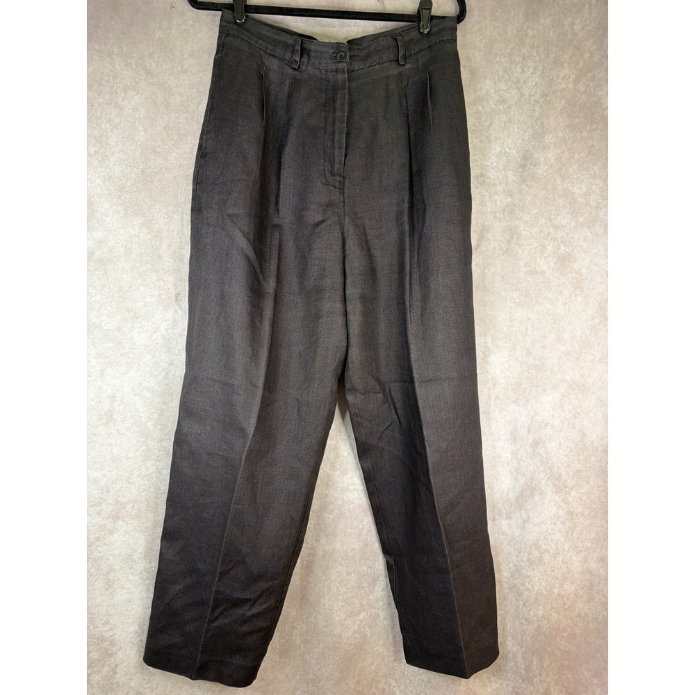 Madison Studio Trousers Women 14 Charcoal Gray 100% Linen Pleated High Rise Pant